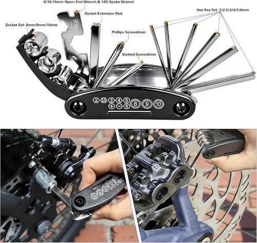 Bike Repair Tool Kit, 16-in-1 Foldable Multi Function Tool with Hex Wrench & Screwdriver, Portable Multitool Cycling Repair Tools for Motorcycle Bicycle Mountain Bike