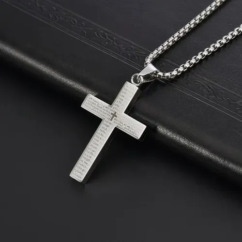 ✝️ Lord's Prayer Graffiti Cross Necklace（silver）