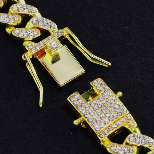 🔥13mm  full diamond ice Cuban chain  gold plated silver plated  unisex hip hop50cmlong