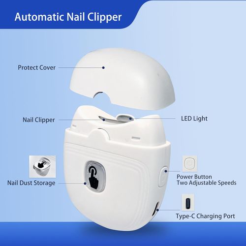 Electric Nail Clippers, USB Rechargeable Automatic Nail Clippers with Nail Clip Storage and LCD Light, Safe Electric Nail Trimmer for Adults, Elderly, Babies, Kids (White)