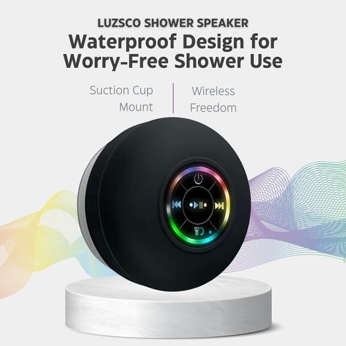 Bluetooth Shower Speaker with LED – Portable Wireless Mini Speaker with Mic & Suction Cup, IPX4 Water Resistant for Shower, Travel, Pool, River Floating, and Outdoor Fun (Black)