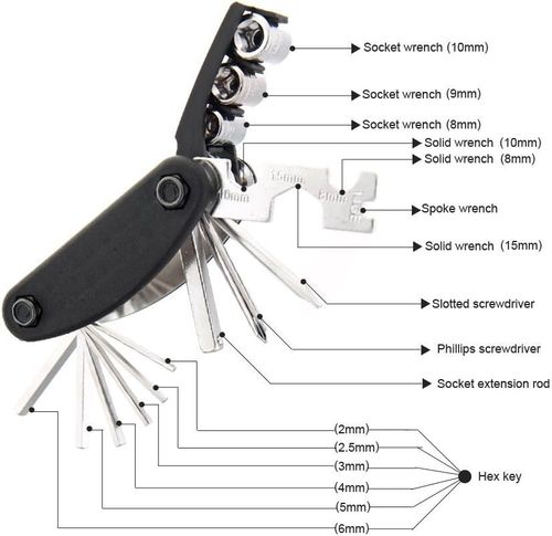 Bike Repair Tool Kit, 16-in-1 Foldable Multi Function Tool with Hex Wrench & Screwdriver, Portable Multitool Cycling Repair Tools for Motorcycle Bicycle Mountain Bike