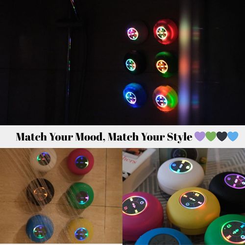 Bluetooth Shower Speaker with LED – Portable Wireless Mini Speaker with Mic & Suction Cup, IPX4 Water Resistant for Shower, Travel, Pool, River Floating, and Outdoor Fun (Black)