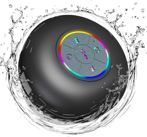 Bluetooth Shower Speaker with LED – Portable Wireless Mini Speaker with Mic & Suction Cup, IPX4 Water Resistant for Shower, Travel, Pool, River Floating, and Outdoor Fun (Black)