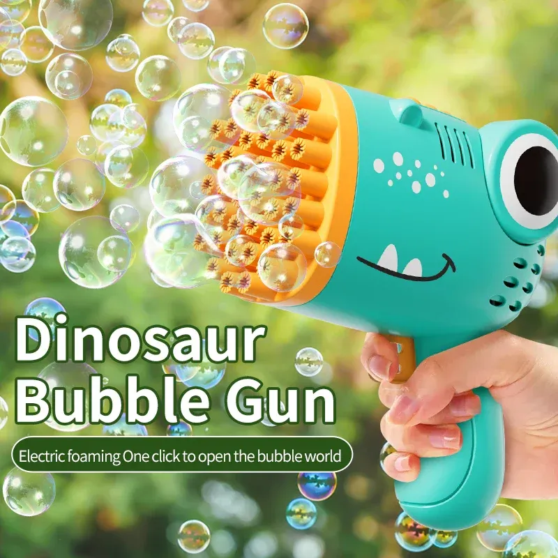 40-Hole Dinosaur-Shaped Handheld Bubble Machine — Electric Bubble Gun, Outdoor Party Toy (Bubble Solution Not Included)