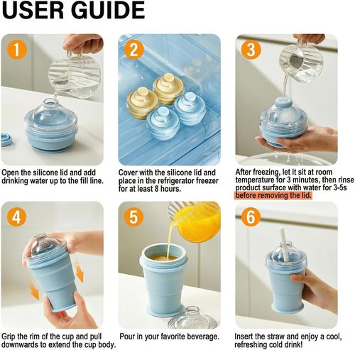 Collapsible Portable Folding Ice Ball Mold Cup With Straw, Large Ice Ball Maker Creative Silicone Food Grade Silicone Tumbler BPA Free,Handy Cup For Summer Outings