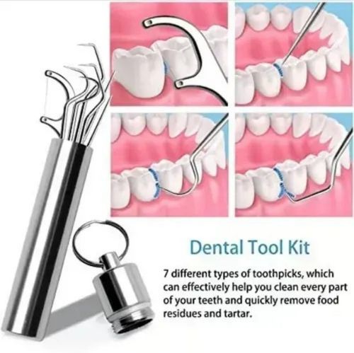 Portable 7-in-1 Stainless Steel Dental Tool Kit | Keychain Teeth Cleaner & Tartar Remover Set