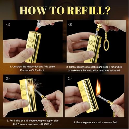 Gold Bar Permanent Match Keychain – Waterproof Windproof Fire Starter