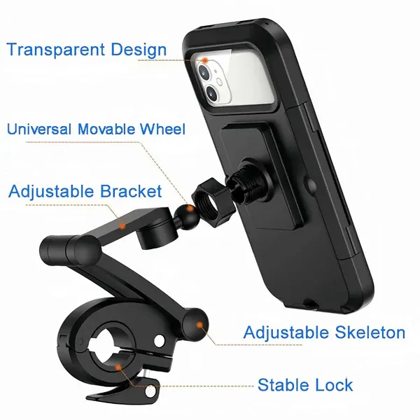 Motorcycle Waterproof Magnetic Phone Holder - Retractable Cell Phone Navigation Bracket for Bikes