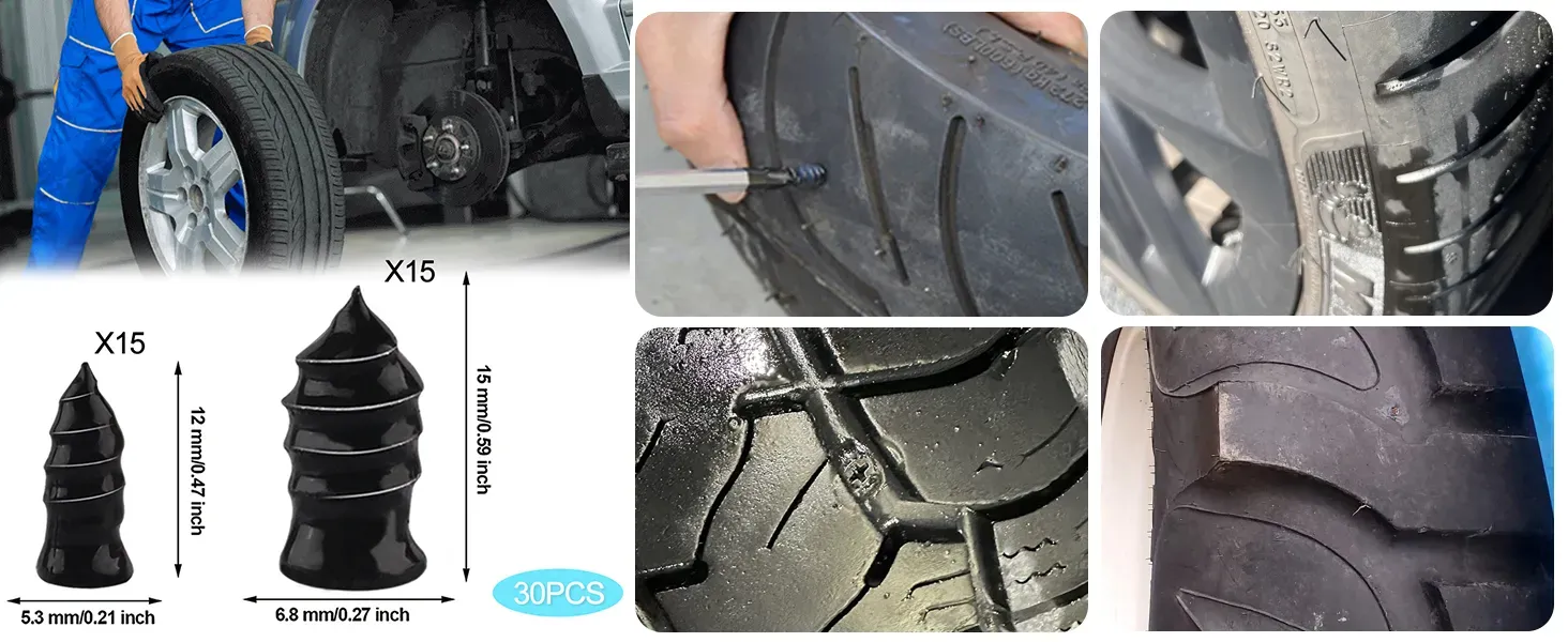 🔥Tire Repair Rubber Plug Set, two sizes, screw-in tire repair plugs, comes with box and screwdriver, quick DIY tire repair tool, 21 tire repair plugs per set. 🚚