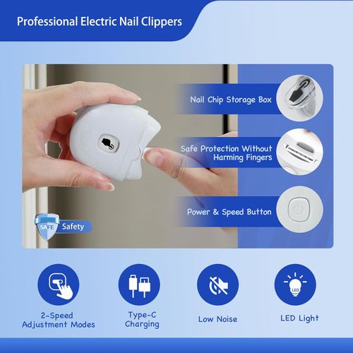 Electric Nail Clippers, USB Rechargeable Automatic Nail Clippers with Nail Clip Storage and LCD Light, Safe Electric Nail Trimmer for Adults, Elderly, Babies, Kids (White)