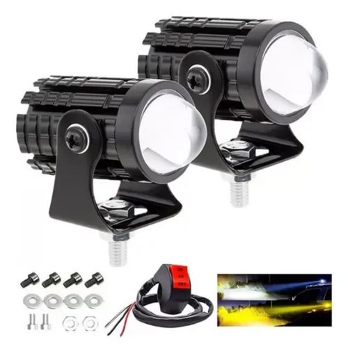 2-Pack Mini LED Driving Lamps with Switch, Dual Color High Luminance Spotlight for Trucks Super bright dual color motorcycle spotlight, yellow and white dual light, one light for two purposes, special design, with switch, easy to install, high quality aluminum material, wide range of uses. Accompany you to drive safely at any tim