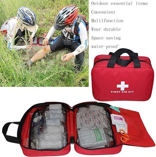 Red First Aid Kit, Empty Travel Rescue Bag, First Aid Kit, First Aid Kit, First Aid Kit, Suitable for Cars, Homes, Offices, Kitchens, Sports, Outdoors (Red, with Folder)