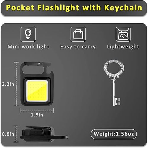 COB Rechargeable Keychain Flashlight, High Lumen Super Bright LED Work Light with Magnet,Clip,Bottle Opener for Dog Walking,Car Repair, Emergency,Camping,EDC