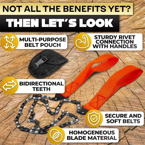 Manual Chain Saw - Survival Pocket Chainsaw with Bag | Manganese Steel 63.5cm Folding Tree Saw with Bidirectional Teeth, a Must-Have for Camping Gear, Survival Gear, or Emergency Setups