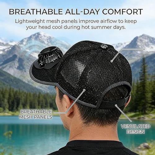 Breathable Solar-Powered Fan Baseball Cap（1PCS black）