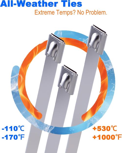 4.6mm x 200mm Stainless Steel Zip Ties (100 Pack) | Heavy Duty Metal Cable Ties