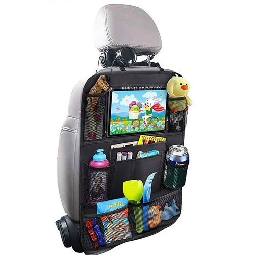 Car Backseat Organizer, Seat Back Cover with 10 Storage Pockets and 11-inch Tablet Holder, Waterproof Backseat Protective Cover