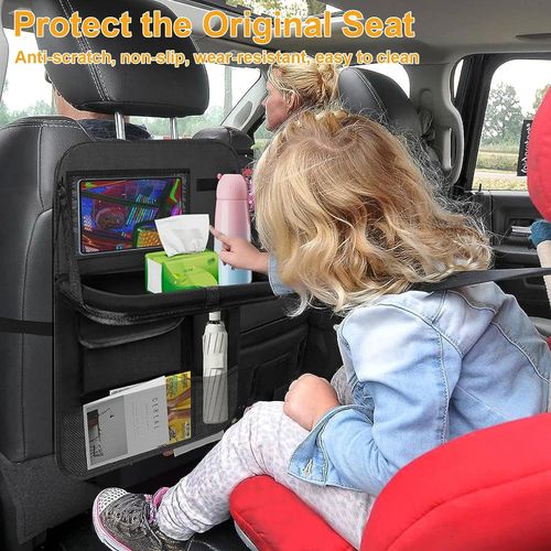Car Backseat Organizer, Seat Back Cover with 10 Storage Pockets and 11-inch Tablet Holder, Waterproof Backseat Protective Cover
