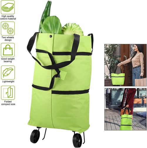 2-in-1 Foldable Shopping Bag with Wheels – Portable Grocery Cart Tote