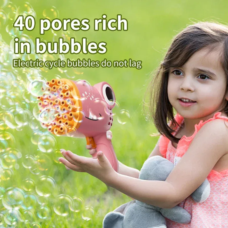 40-Hole Dinosaur-Shaped Handheld Bubble Machine — Electric Bubble Gun, Outdoor Party Toy (Bubble Solution Not Included)