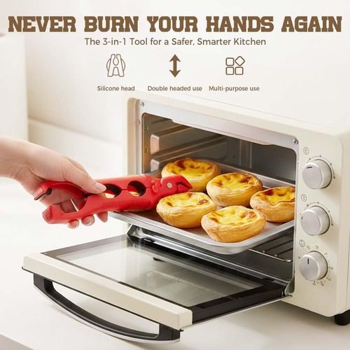3-in-1 Hot Plate Gripper, 2025 NEW Multi-Angle Anti-Scald Bowl Holder Clip & Hot Plate Grabber Tool with Lock for Hot Bowl Cozy Holder, Hot Plate Gripper Tongs (Red 1PCS)