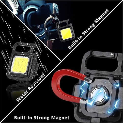 COB Rechargeable Keychain Flashlight, High Lumen Super Bright LED Work Light with Magnet,Clip,Bottle Opener for Dog Walking,Car Repair, Emergency,Camping,EDC
