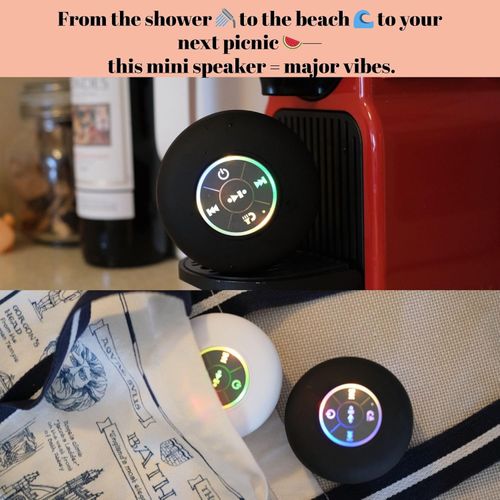 Bluetooth Shower Speaker with LED – Portable Wireless Mini Speaker with Mic & Suction Cup, IPX4 Water Resistant for Shower, Travel, Pool, River Floating, and Outdoor Fun (Black)