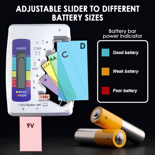 Universal Battery Tester LCD Display | Check AA, AAA, 9V & Button Cells