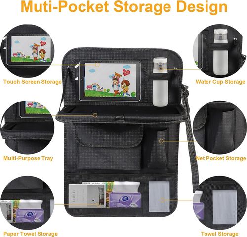 Car Backseat Organizer, Seat Back Cover with 10 Storage Pockets and 11-inch Tablet Holder, Waterproof Backseat Protective Cover