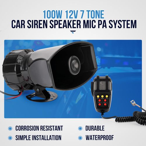 100W 12V Car Siren Speaker & PA System | Emergency Horn with Mic