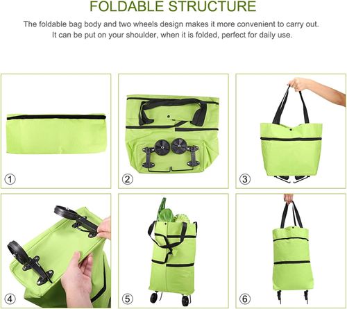 2-in-1 Foldable Shopping Bag with Wheels – Portable Grocery Cart Tote