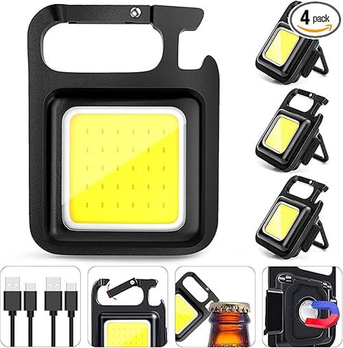 COB Rechargeable Keychain Flashlight, High Lumen Super Bright LED Work Light with Magnet,Clip,Bottle Opener for Dog Walking,Car Repair, Emergency,Camping,EDC