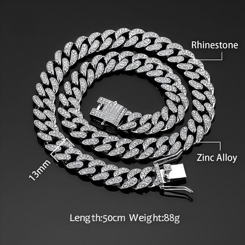 🔥13mm  full diamond ice Cuban chain  gold plated silver plated  unisex hip hop50cmlong