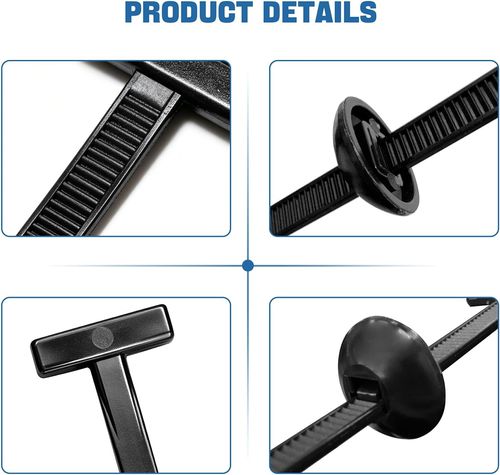 100Pcs Heavy Duty T-Head Cable Tie Buckles | Heat Proof Car Fender & Bumper Clip Replacements