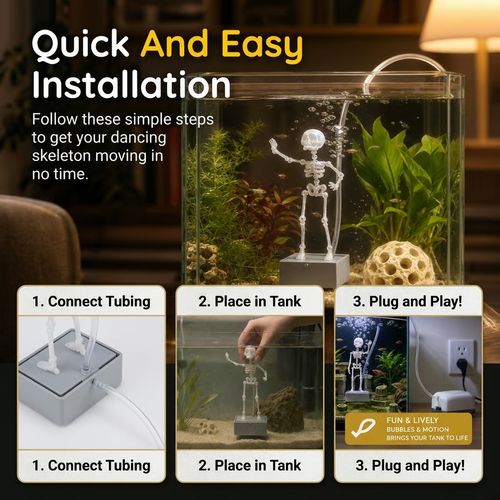 Dancing Skeleton Fish Tank Aerator Decor - 15.5cm Bubbler with Tube