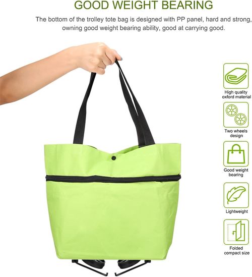 2-in-1 Foldable Shopping Bag with Wheels – Portable Grocery Cart Tote