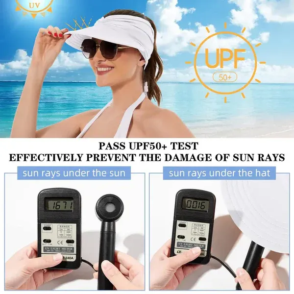 2PCS Sun Visor Hat for Women (Black & White) | UPF 50+ UV Protection Wide Brim Cap for Beach, Travel & Outdoor