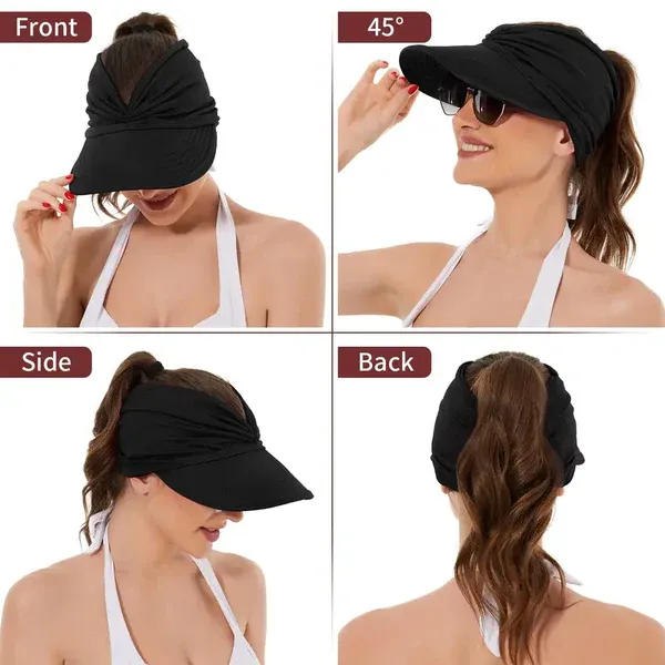 2PCS Sun Visor Hat for Women (Black & White) | UPF 50+ UV Protection Wide Brim Cap for Beach, Travel & Outdoor