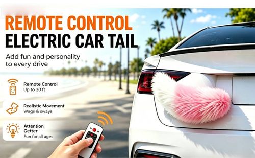 Remote Control Electric Car Tail, Rechargeable 3 Modes with Voice & Vibration Wagging, Cute Fuzzy Wagging Moving Tail for Car Exterior Decoration