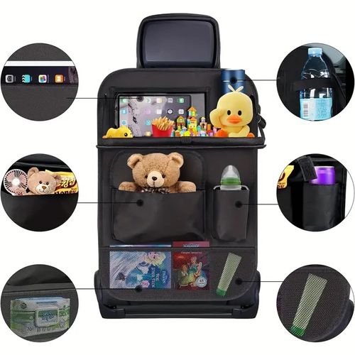 Car Backseat Organizer, Seat Back Cover with 10 Storage Pockets and 11-inch Tablet Holder, Waterproof Backseat Protective Cover