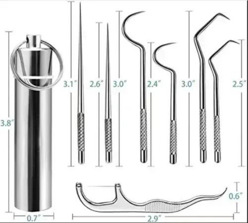 Portable 7-in-1 Stainless Steel Dental Tool Kit | Keychain Teeth Cleaner & Tartar Remover Set