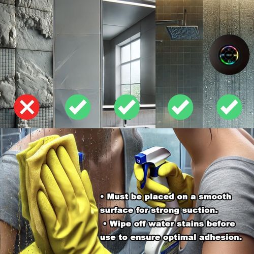 Bluetooth Shower Speaker with LED – Portable Wireless Mini Speaker with Mic & Suction Cup, IPX4 Water Resistant for Shower, Travel, Pool, River Floating, and Outdoor Fun (Black)