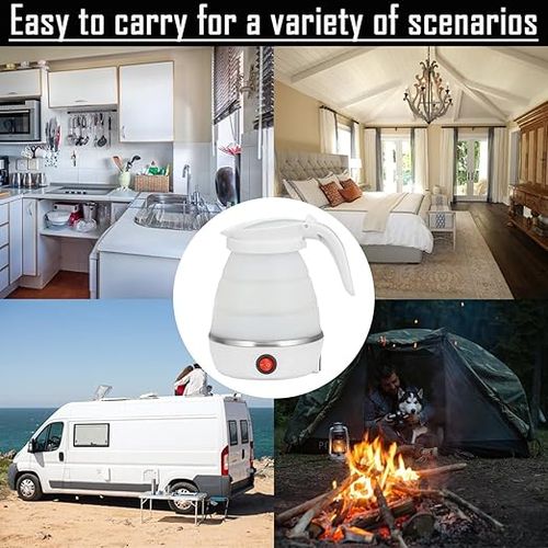 Compact Foldable Electric Kettle for Hostel & Small Kitchen–600W Fast Boil, Dual Voltage 110-220V(White1)