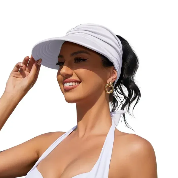 2PCS Sun Visor Hat for Women (Black & White) | UPF 50+ UV Protection Wide Brim Cap for Beach, Travel & Outdoor