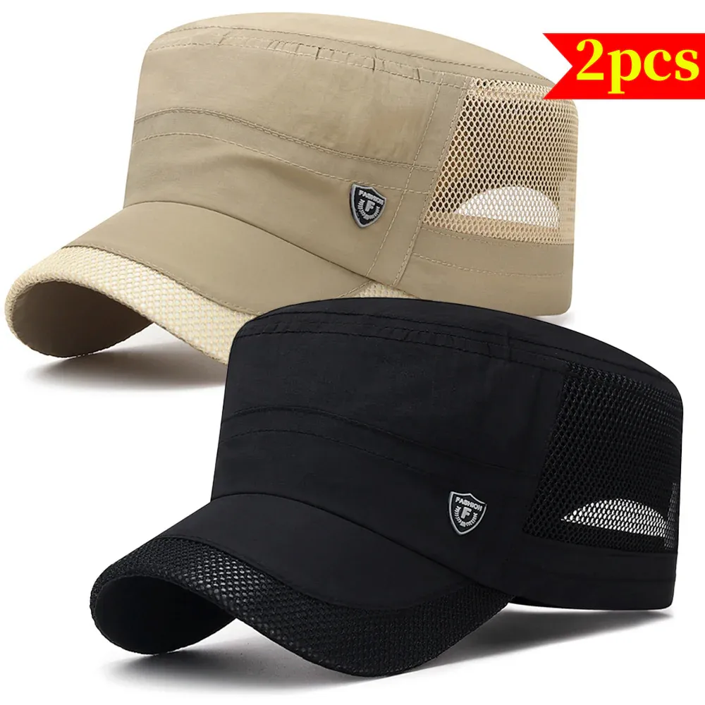 2pcs Quick-Dry Men's Sun Protection Hats（1pc Black+1pc Khaki）