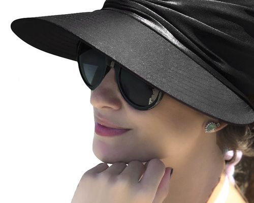 2PCS Sun Visor Hat for Women (Black & White) | UPF 50+ UV Protection Wide Brim Cap for Beach, Travel & Outdoor