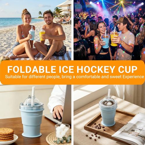 Collapsible Portable Folding Ice Ball Mold Cup With Straw, Large Ice Ball Maker Creative Silicone Food Grade Silicone Tumbler BPA Free,Handy Cup For Summer Outings