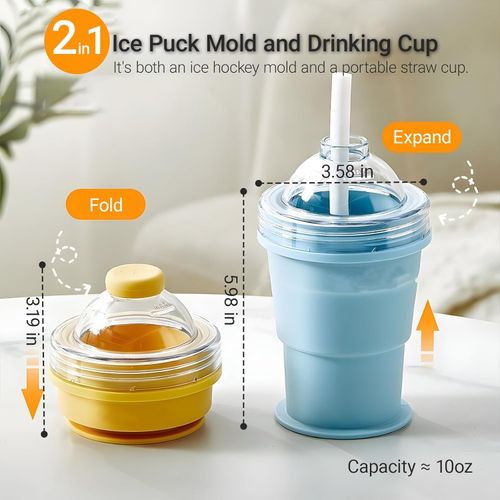 Collapsible Portable Folding Ice Ball Mold Cup With Straw, Large Ice Ball Maker Creative Silicone Food Grade Silicone Tumbler BPA Free,Handy Cup For Summer Outings