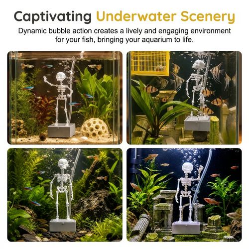 Dancing Skeleton Fish Tank Aerator Decor - 15.5cm Bubbler with Tube